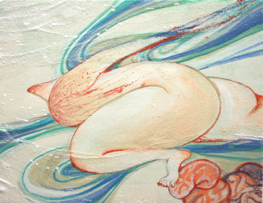 [風を呼ぶ]　　　　１４ｃｍ×１８ｃｍ　　　麻紙に岩絵具　　　　　　　　　　　　　　　　　　　　　　　　　　　　　　　　　　　　　　　　　　　　　　　　　　　　　　　　　　　　　　　　　　　　　　　　　　[I call the wind]　　　　　Pure pigment on Japanese Paper