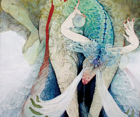 チキンラン　　　　162ｃｍ×194ｃｍ　　　麻紙に岩絵具