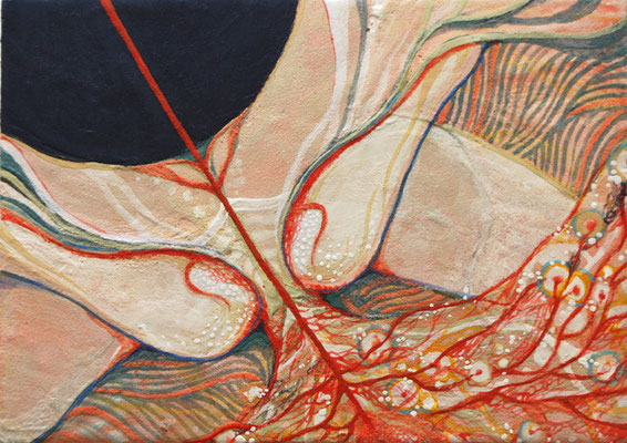 [鳴る木]　　　18.3ｃｍ×25.6ｃｍ　　麻紙に岩絵具　　　　　　　　　　　　　　　　　　　　　　　　　　　　　　　　　　　　　　　　　　　　　　　[Tree sings]　　　Pure pigment on Japanese Paper　　　　