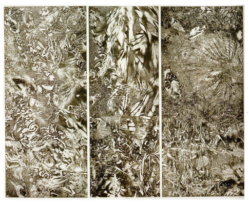 海の誕生2    ２００７年　銅版画、コラージュ、パネル　130cm x 162cm