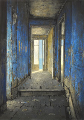 REFUGE GRIS ET BLEU - 2021 - Huile sur toile 
