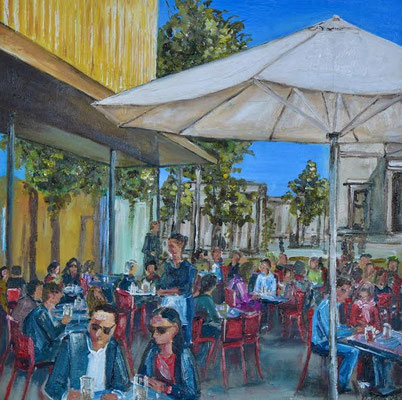Café Ella im Lenbachhaus, Öl auf 3D-Leinwand, 50 x 50 cm, 2025
