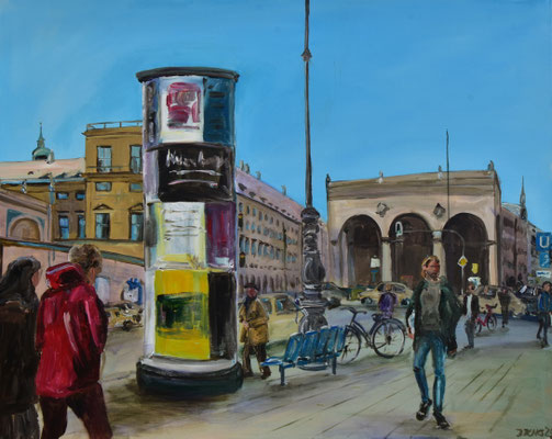 Odeonsplatz mit Feldherrnhalle, Acryl auf 3D-Leinwand, 80 x 100 cm, 2023