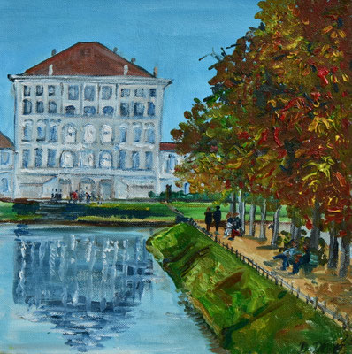 Kanal vor dem Nymphenburger Schloss, Öl auf 3D-Leinwand, 30 x 30 cm, 2023