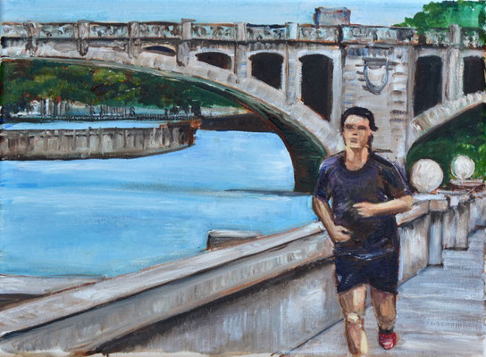 Joggen an der Isar, Öl auf 3D-Leinwand, 30 x 40 cm, 2021