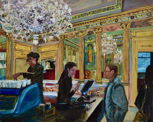 Café in Turin, Acryl auf 3D-Leinwand, 80 x 100 cm, 2024