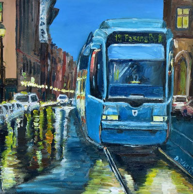 Tram nach Pasing, Öl auf Leinwand, 40 x 40 cm, 2025
