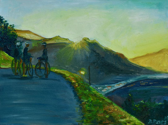 Radlpause, Öl auf 3D-Leinwand, 30 x 40 cm, 2023, verkauft