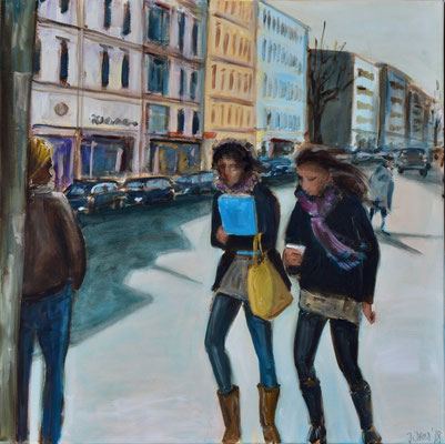Mädhen auf der Straße, Acryl auf Leinwand, 70 x 70 cm, 2018