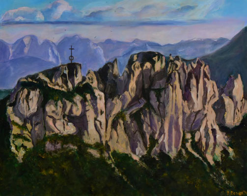 Kampenwand am Chiemsee, Acryl auf 3D-Leinwand, 80 x 100 cm, 2024