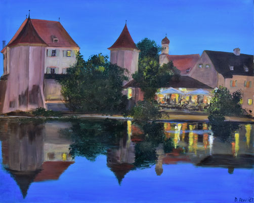 Blutenburg am Abend II, Acryl auf 3D-Leinwand, 80 x 100 cm, 2024