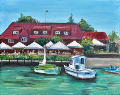Restaurant am Ammersee, Öl auf Leinwand, 40 x 50 cm, 2021