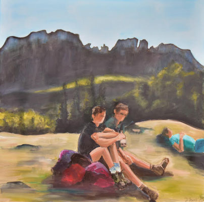 Bergszene, Kampenwand, Acryl auf 3D-Leinwand, 90 x 90 cm, 2020