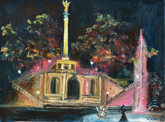 Friedensengel bei Nacht, Öl auf 3D-Leinwand, 30 x 40 cm, 2023