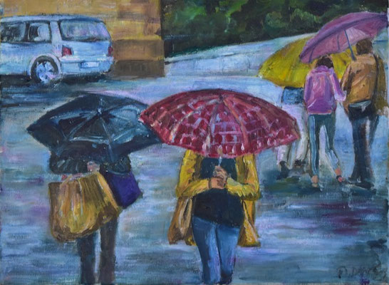 Im Regen hinter dem Haus der Kunst, Öl auf Leinwand, 2022
