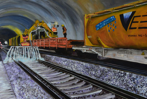 Schienenreinigung, Acryl auf 3D-Leinwand, 80 x 120cm, 2023, verkauft