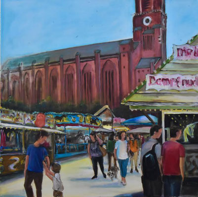 Auer Dult mit Maria-Hilf Kirche, Acryl auf Leinwand, 80 x 100 cm, 2020