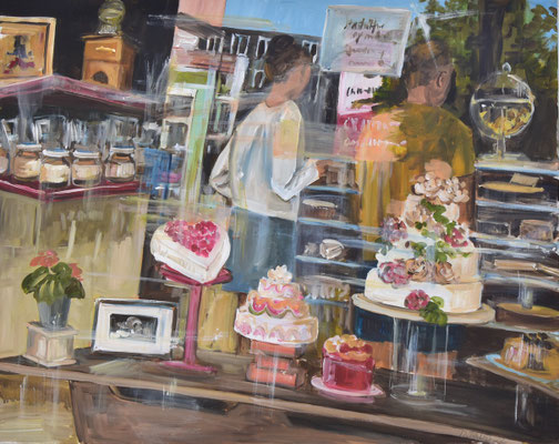 Pralinengeschäft Paris, Acryl auf Leinwand, 80 x 100 cm, 2022