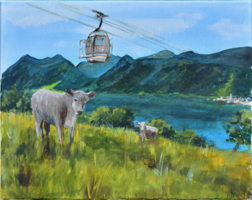 Bergszene mit Gondel, Acryl auf Leinwand, 40 x 50 cm, 2021