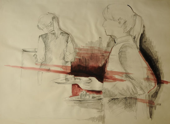 Café,  Zeichnung auf Papier, 60 x 80 cm, 2010