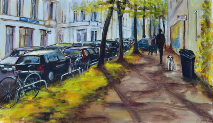 Straße in Schwabing, Acryl auf 3D-Leinwand, 70 x 100 cm, 2018