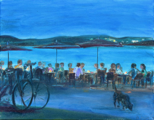 Biergarten am Ammersee, Öl auf Leinwand, 40 x 50 cm, 2021
