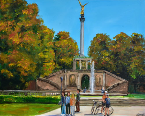 Vor dem Friedensengel, Acryl auf 3D-Leinwand, 80 x 100 cm, 2023
