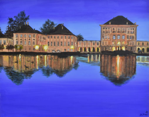 Schloss Nymphemburg am Abend, Acryl auf 3D-Leinwand, 80 x 100 cm, 2024