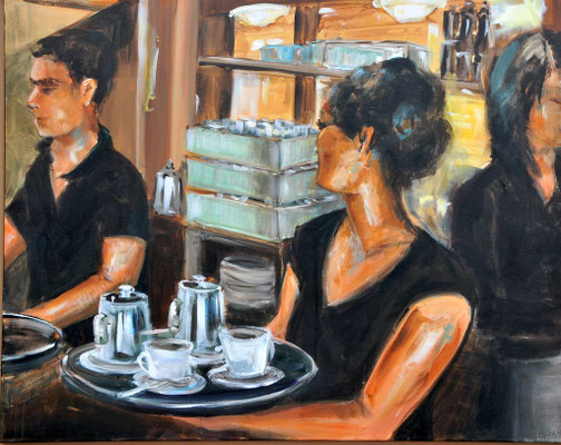 Café, Acryl auf auf leinwandbezogene Platte, mit Schattenfuge gerahmt, 80 x 100 cm, 2014