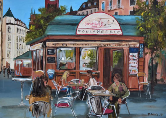 Café am Wiener Platz, Acryl auf 3D-Leinwand, 50 x 70 cm, 2025