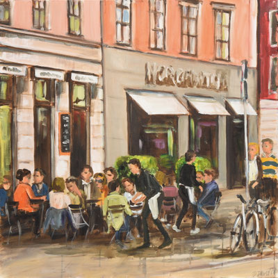 Café am Gärtnerplatz, Acryl auf 3D-Leinwand, 100 x 100 cm, 2018