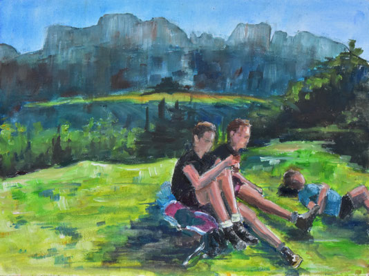 Bergszene, Kampenwand, Öl auf mit Leinwand bezogene Pappe, 30 cm x 40 cm, 2020
