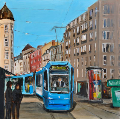 Münchner Tram, Acryl auf Leinwand, 90 x 90 cm, 2016, verkauft