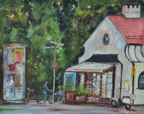 Kiosk Cinque Panini, Öl auf 3D-Leinwand, 40 x 50 cm, 2022, verkauft
