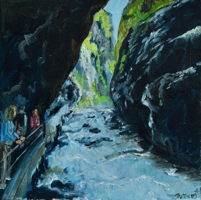 Partnachklamm, Öl auf 3D-Leinwand, 30 x 30 cm, 2023, verkauft