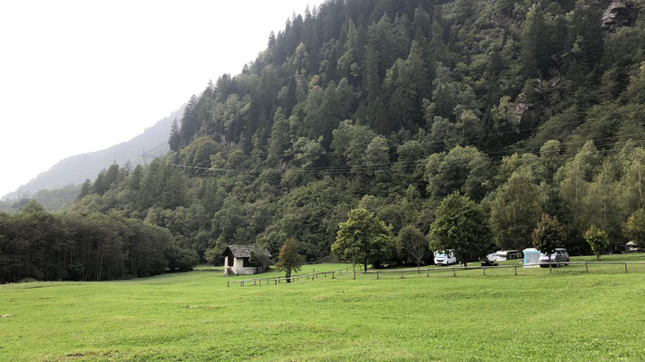 Zurück in der Schweiz im schönen Bergell, Camping bei Vicosoprano