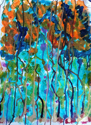 Forêt imaginaire #3 - Encres sur Papier - 30x40 cm - collection privée
