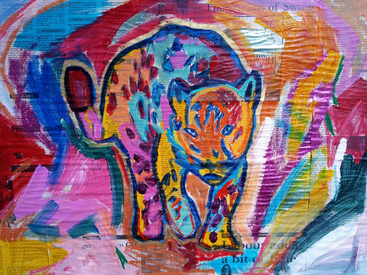 Panthère - Acrylique, pastel et encres - 50 x 70 cm - Collection privée