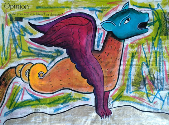 How do you serve a friend in despair ? - Acrylique, pastel et encres - 50x70 cm - Collection privée