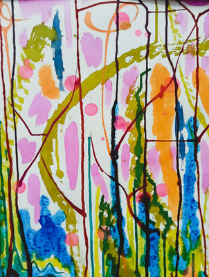 Forêt florale #4 - Encres sur Papier - 30x40 cm
