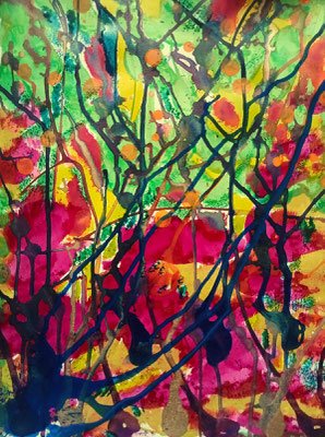 Forêt florale #3 - Encres sur Papier - 30x40 cm
