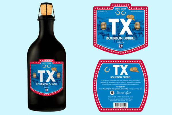 TX Bourbon dubbel etiketten voor Brouwerij TX