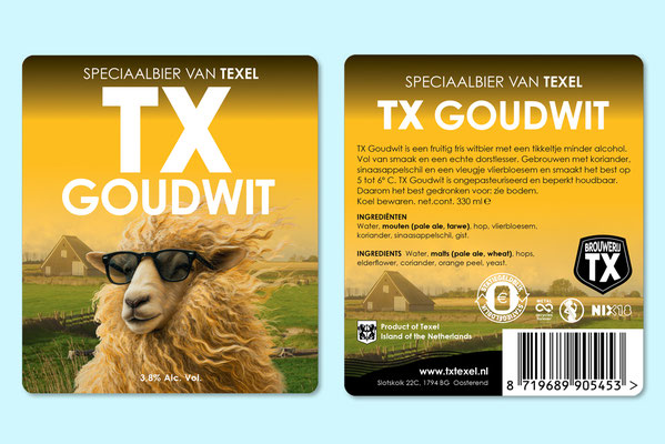 Ontwerp en vormgeving TX Goudwit etiket Brouwerij Stokerij TX