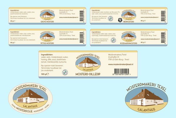 Mosterdmakerij Texel etiketten + logo