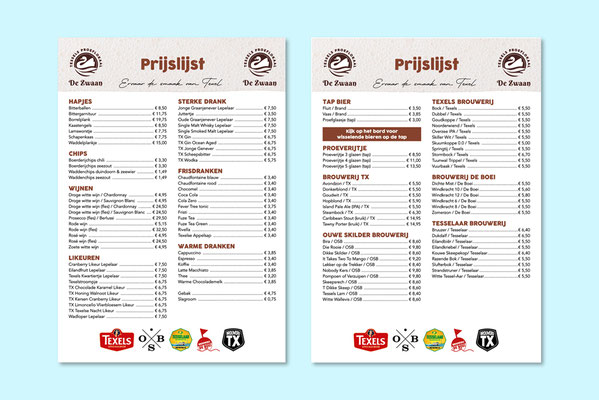 Prijslijst Café De Zwaan