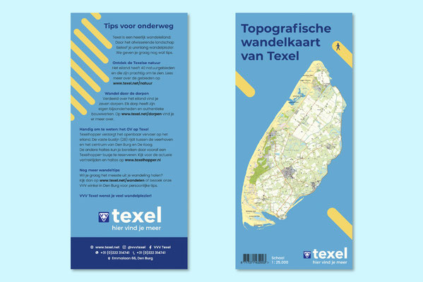 Topografische kaart voor en achterzijde gemaakt voor VVV Texel
