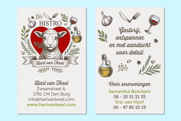 Ontwerp, vormgeving en drukwerk voor visitekaartjes Hart van Texel