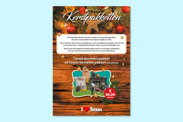 Kerstpakketten flyer voor I Love Texel