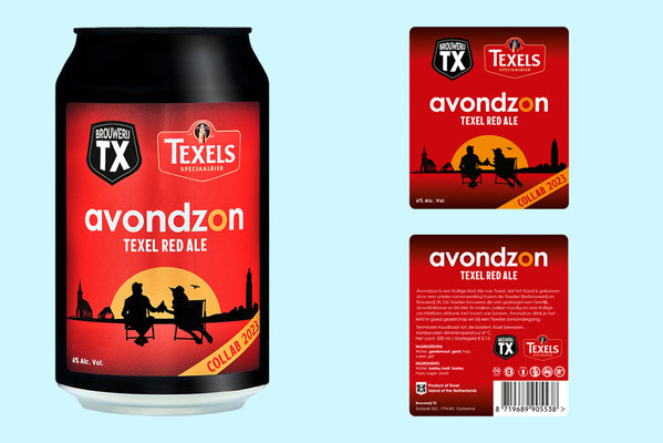 Avondzon etiketten Brouwerij TX en Texels bierbrouwerij