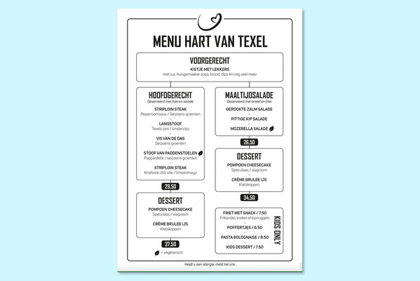 Basis opmaak menu Hart van Texel